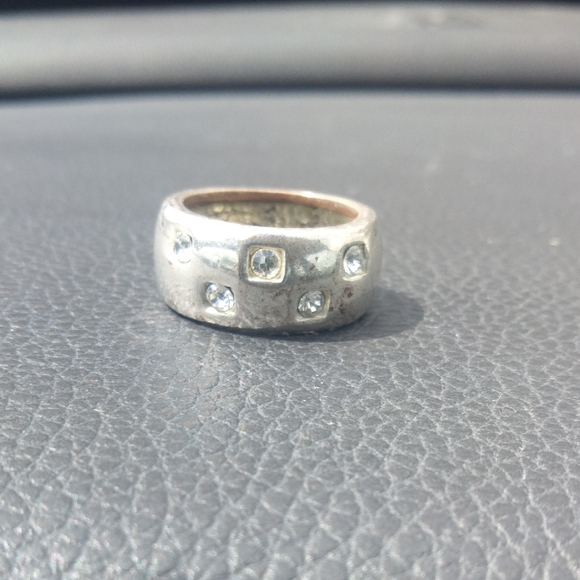 Tiffany Style Silver Band Chunky Ring Wide with Crystal Accents Size 9.5 Vintage - Picture 2 of 8